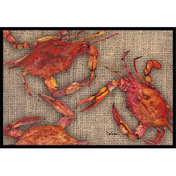 Carolines Treasures Carolines Treasures 8742JMAT 24 x 36 In. Cooked Crabs on Faux Burlap Indoor or Outdoor Mat 8742JMAT - main